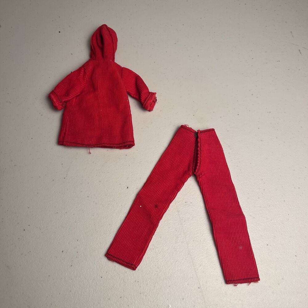 Vintage Barbie Red Corduroy Hooded Winter Coat & Pants Outfit Set MISSING Button - Picture 3 of 9